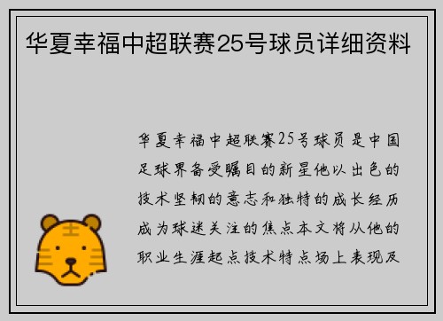 华夏幸福中超联赛25号球员详细资料